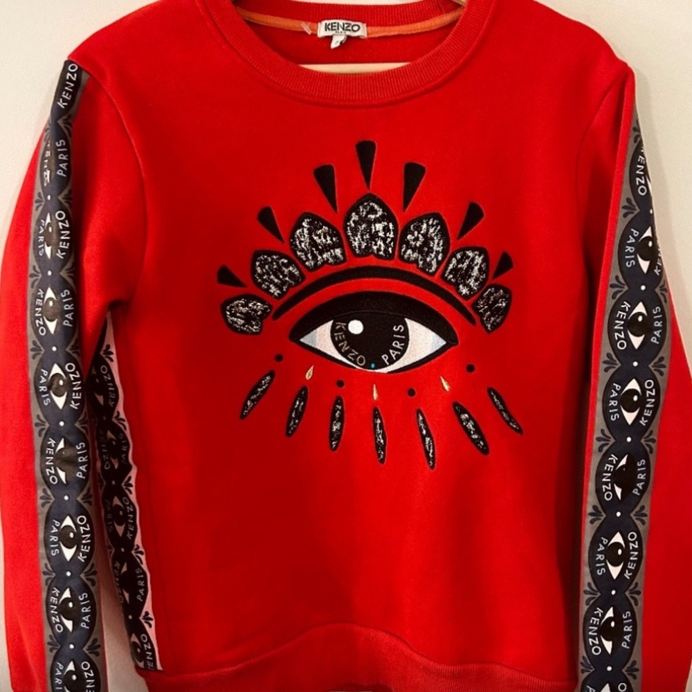 Kenzo Red Embroidered Eye Motif Sweatshirt Size Small